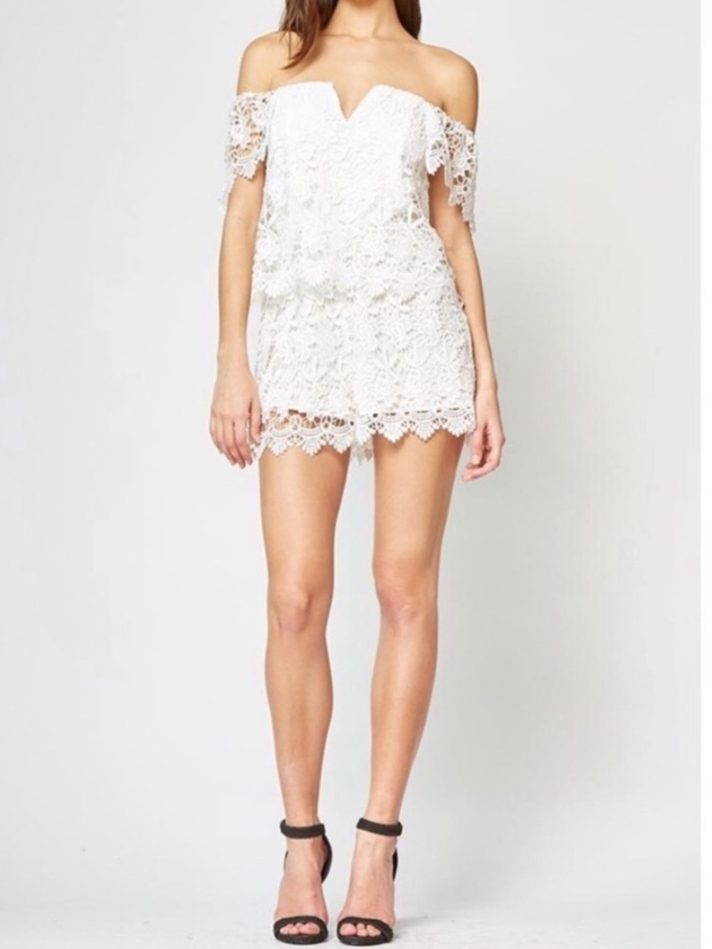 Yumi Kim Best Day Off The Shoulder White Lace Romper